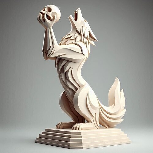 590 Totemic  Werewolf Howling with Skull  3D Model 3D print model