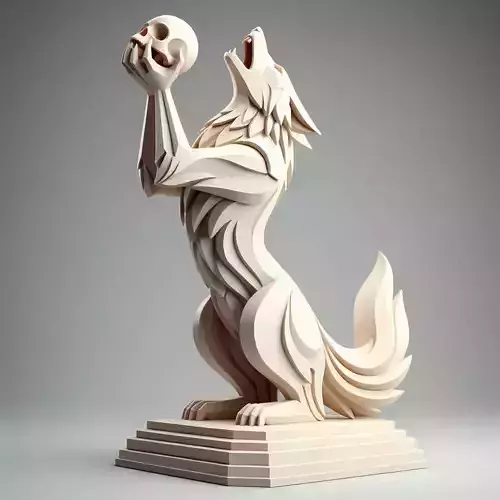590 Totemic  Werewolf Howling with Skull  3D Model