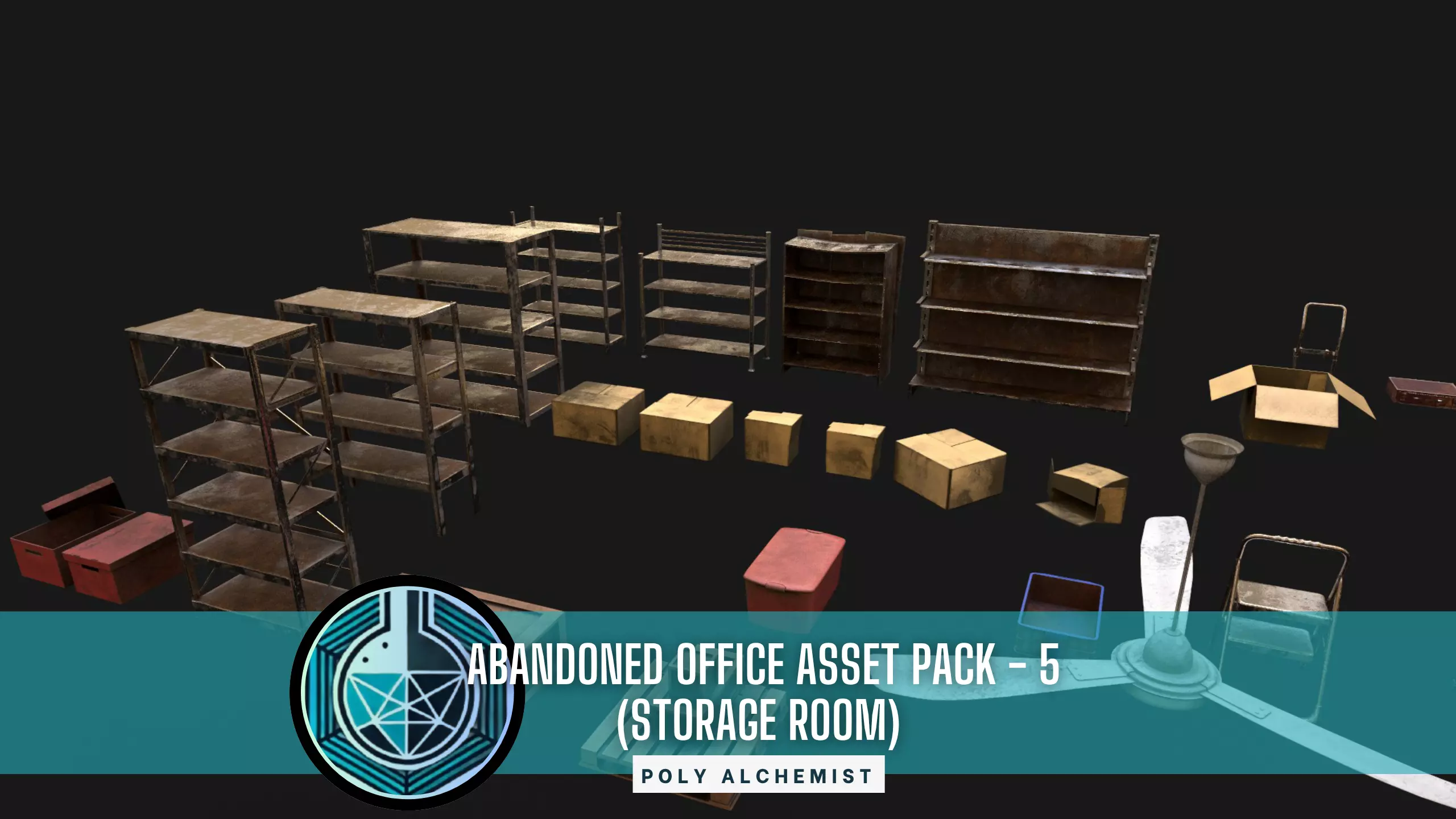 Abandoned Office Asset Pack - 5- Storage Area - 45 Props Low-poly 3D model