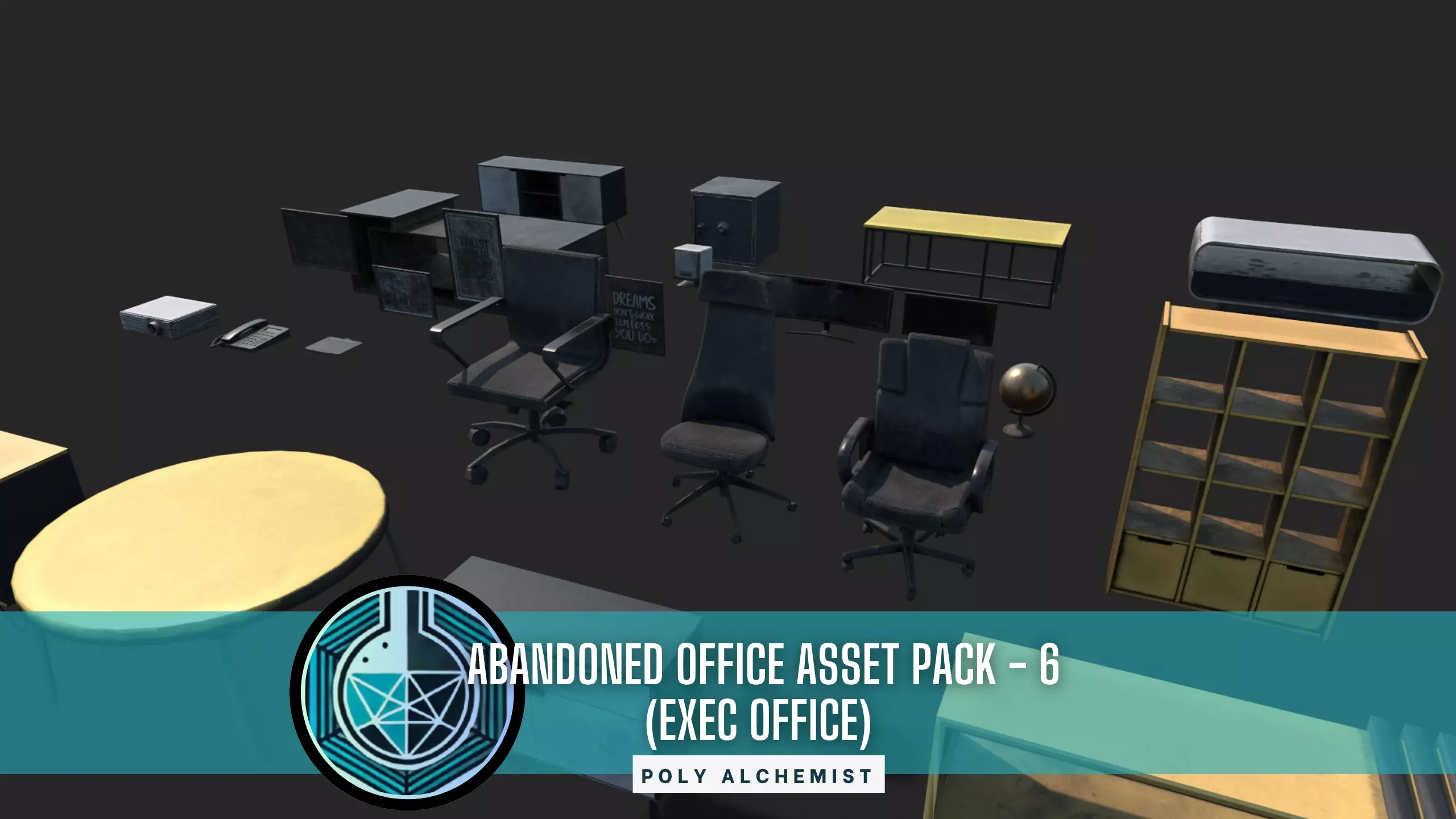 Abandoned Office Asset Pack - 6- Executive Room - 29 Props Low-poly 3D model