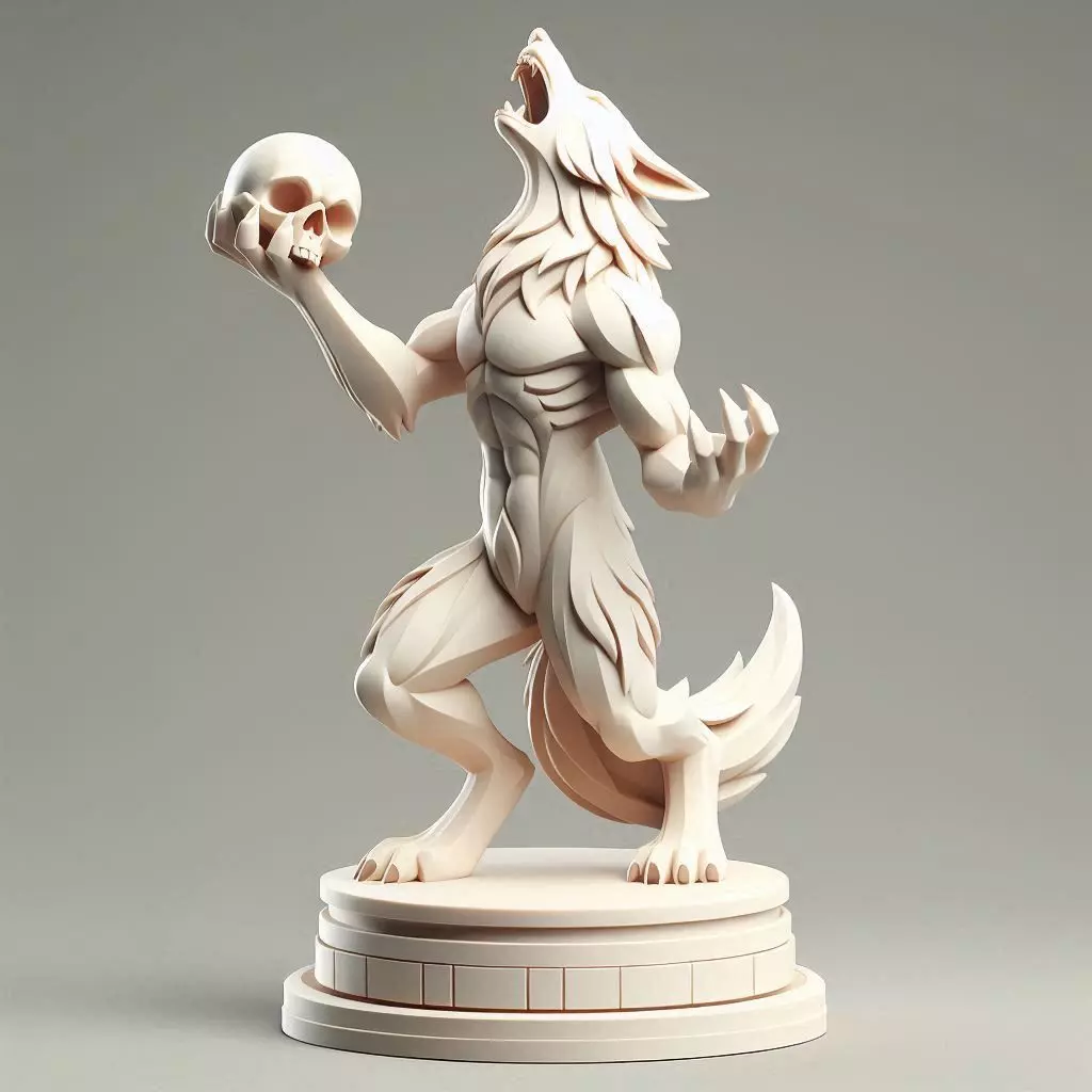 591 Totemic Werewolf Howling with Skull 3D Model 3D print model