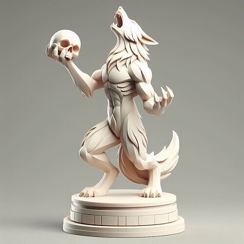 591 Totemic Werewolf Howling with Skull  3D Model 3D print model