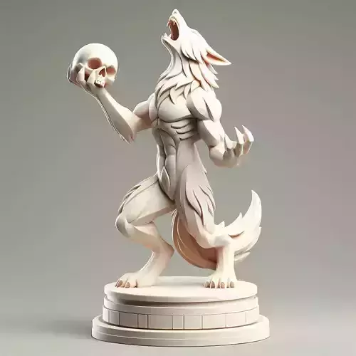 591 Totemic Werewolf Howling with Skull  3D Model