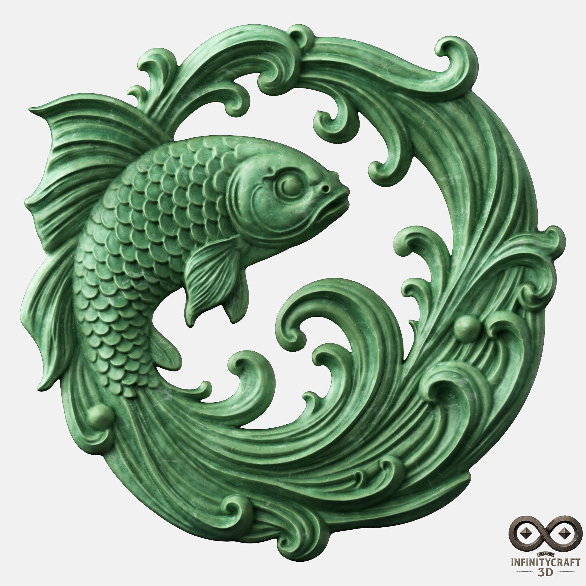 Ornamental Koi Sculpture CNC and 3D Printable Wall Relief 3D print model_5