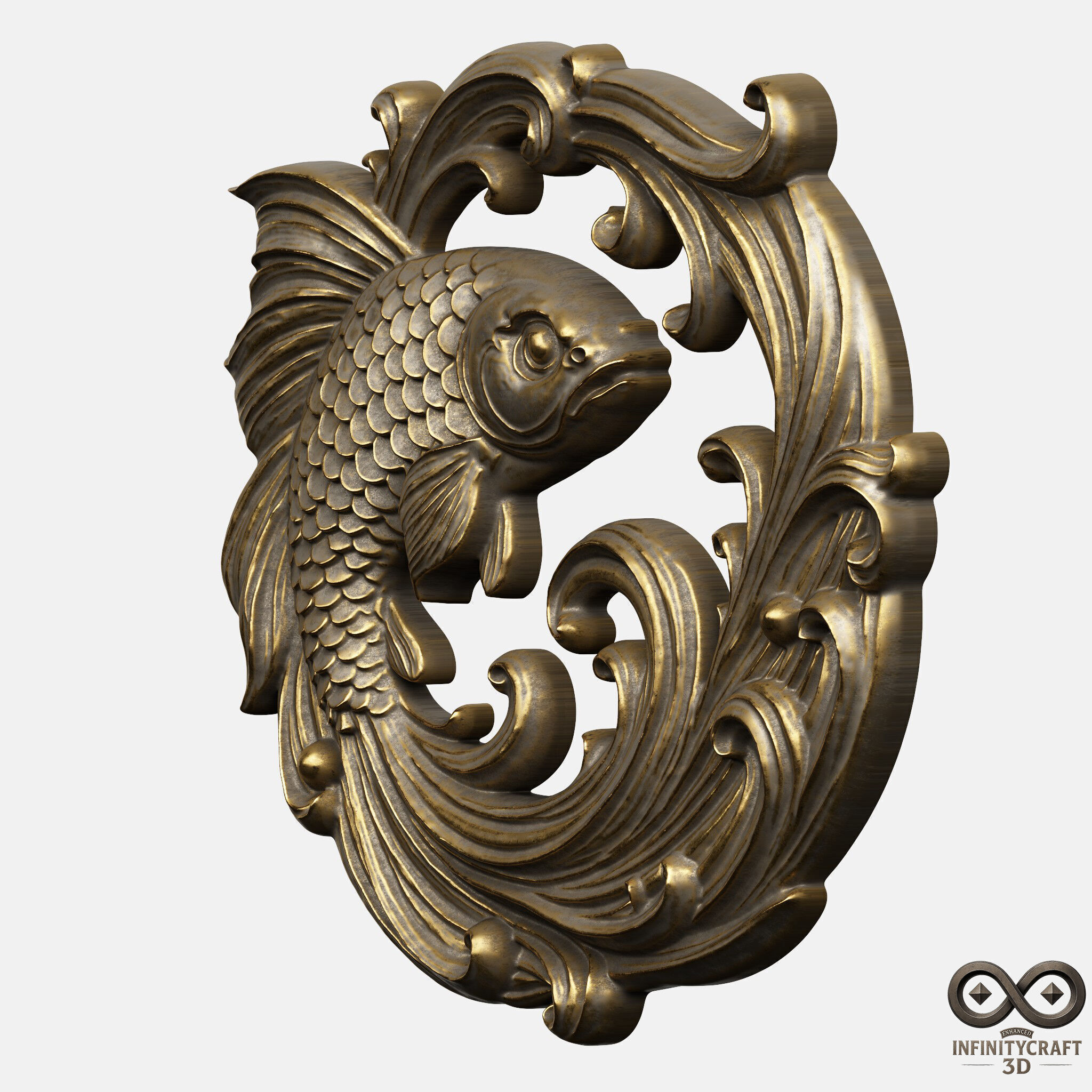 Ornamental Koi Sculpture CNC and 3D Printable Wall Relief 3D print model_8