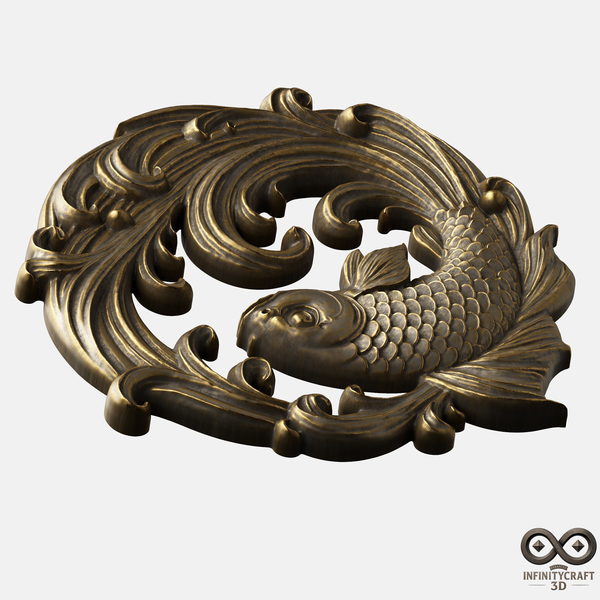 Ornamental Koi Sculpture CNC and 3D Printable Wall Relief 3D print model_2