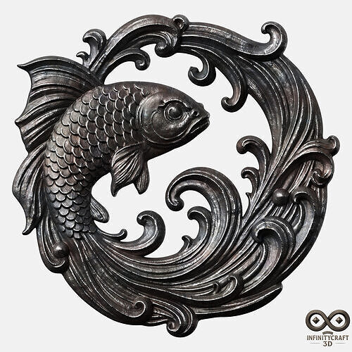 Ornamental Koi Sculpture CNC and 3D Printable Wall Relief 3D print model