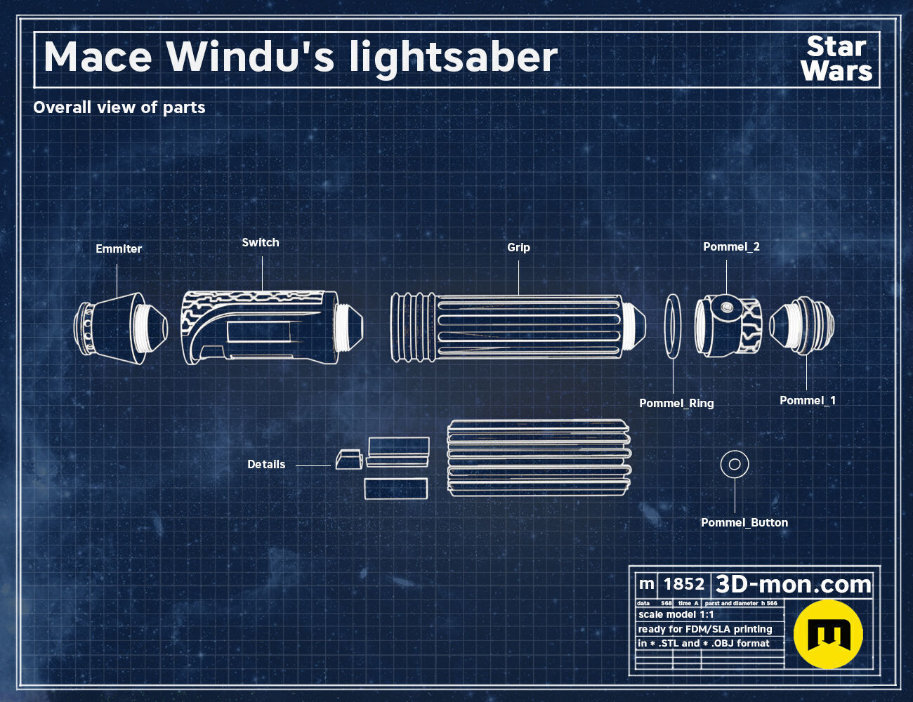 Mace Windu Lighsaber 3D print model_1
