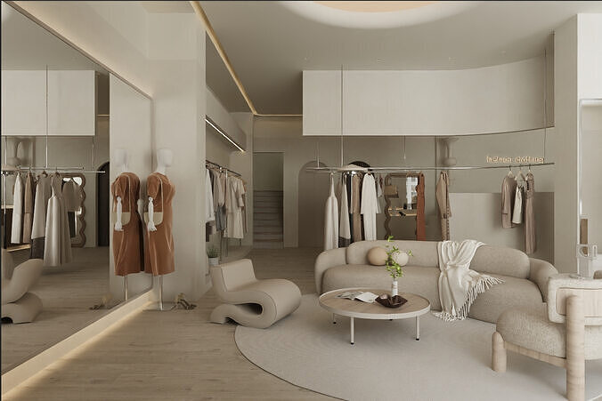 Quiet Creamy Style Clothing Store 3D model
