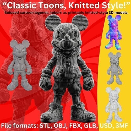 Knitted Texture Rebel Mickey Figurine 3D model