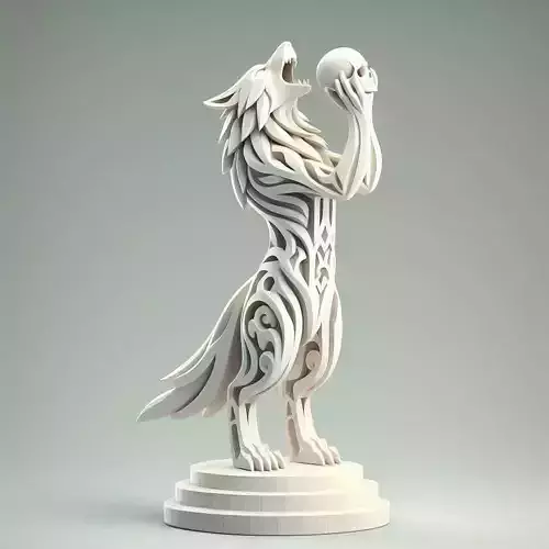 593 Totemic Werewolf Howling with Skull   3D Model