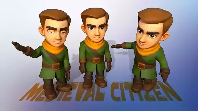 Medieval Citizen Animated Character UNREAL ENGINE Low-poly 3D model