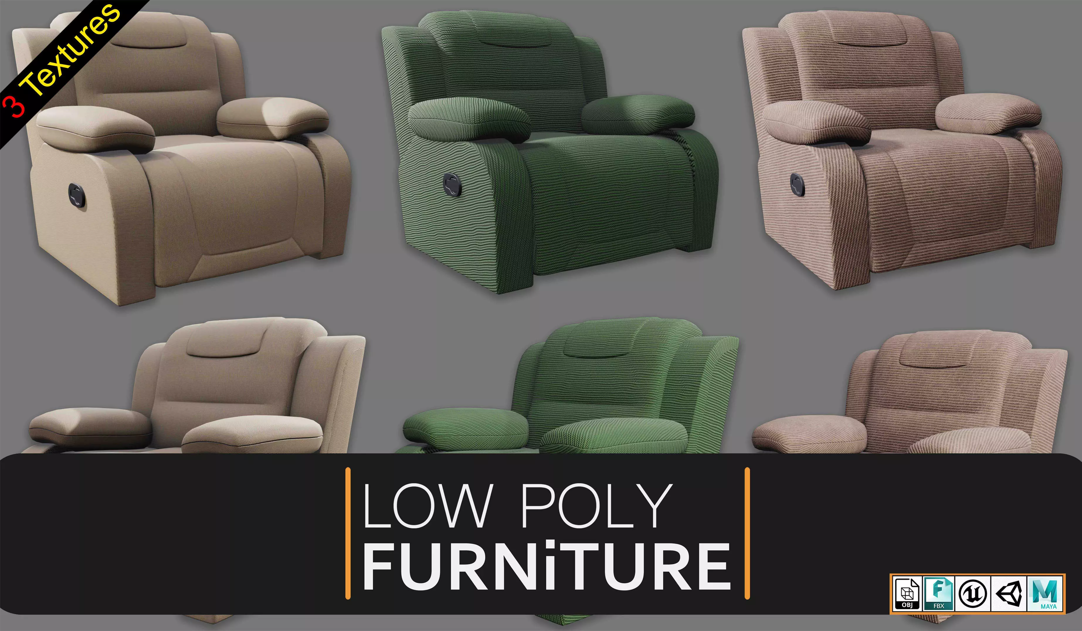Recliner Low-poly 3D model_0