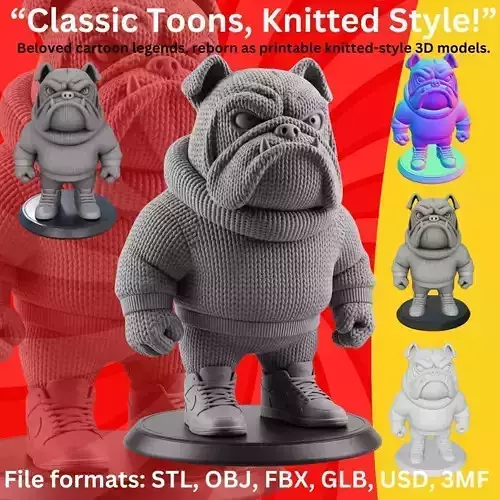 Rebel Bulldog Figure  Knitted Texture 3D Character Mode