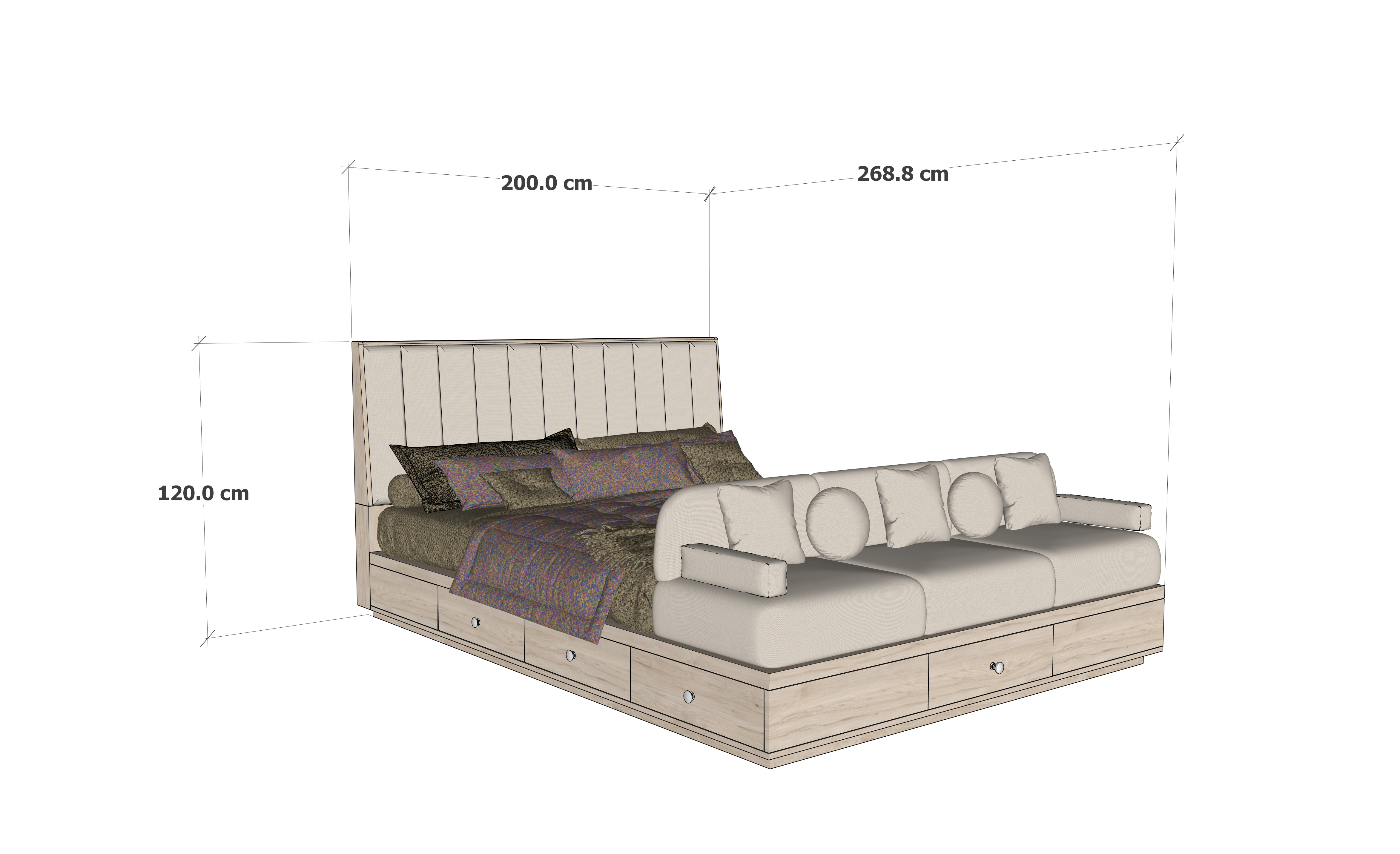 LuxeMorph Grand Bed -Luxury Transformable Bed with Sofa -Storage 3D model_7