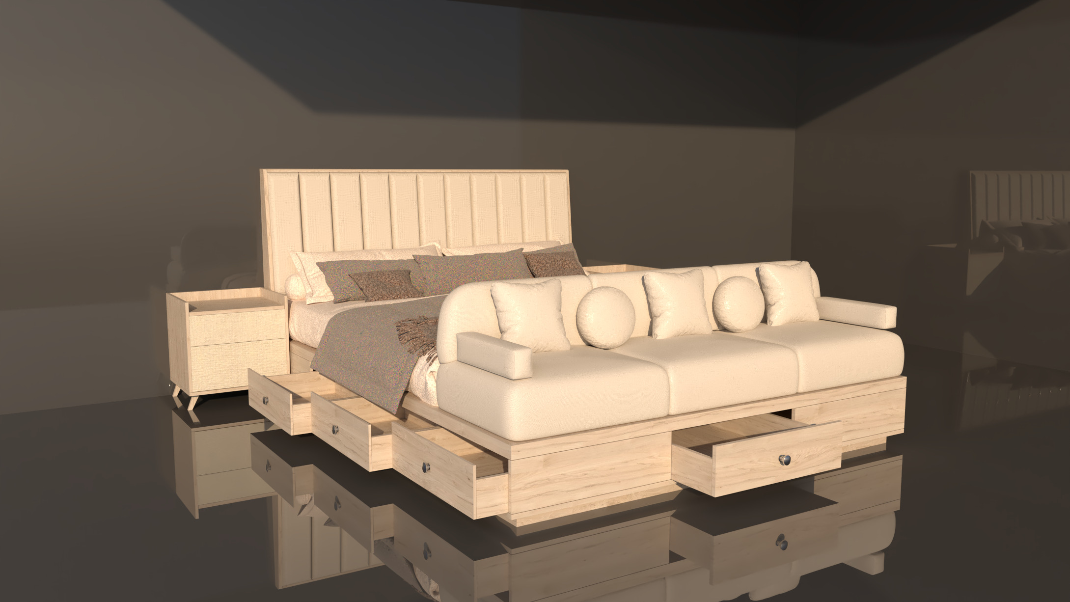 LuxeMorph Grand Bed -Luxury Transformable Bed with Sofa -Storage 3D model_2
