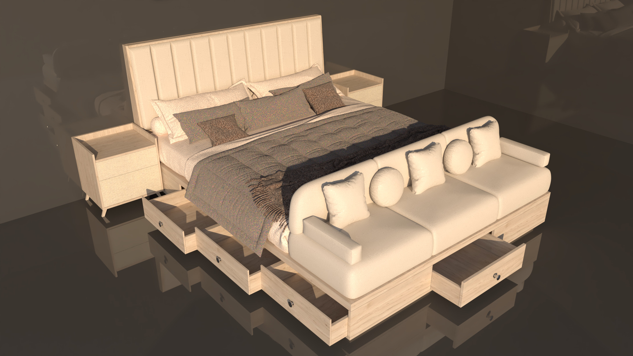LuxeMorph Grand Bed -Luxury Transformable Bed with Sofa -Storage 3D model_1