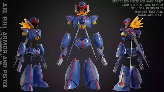 Mega Man X7 Axl Full Armor and Pistol for Cosplay 3D Model Collection