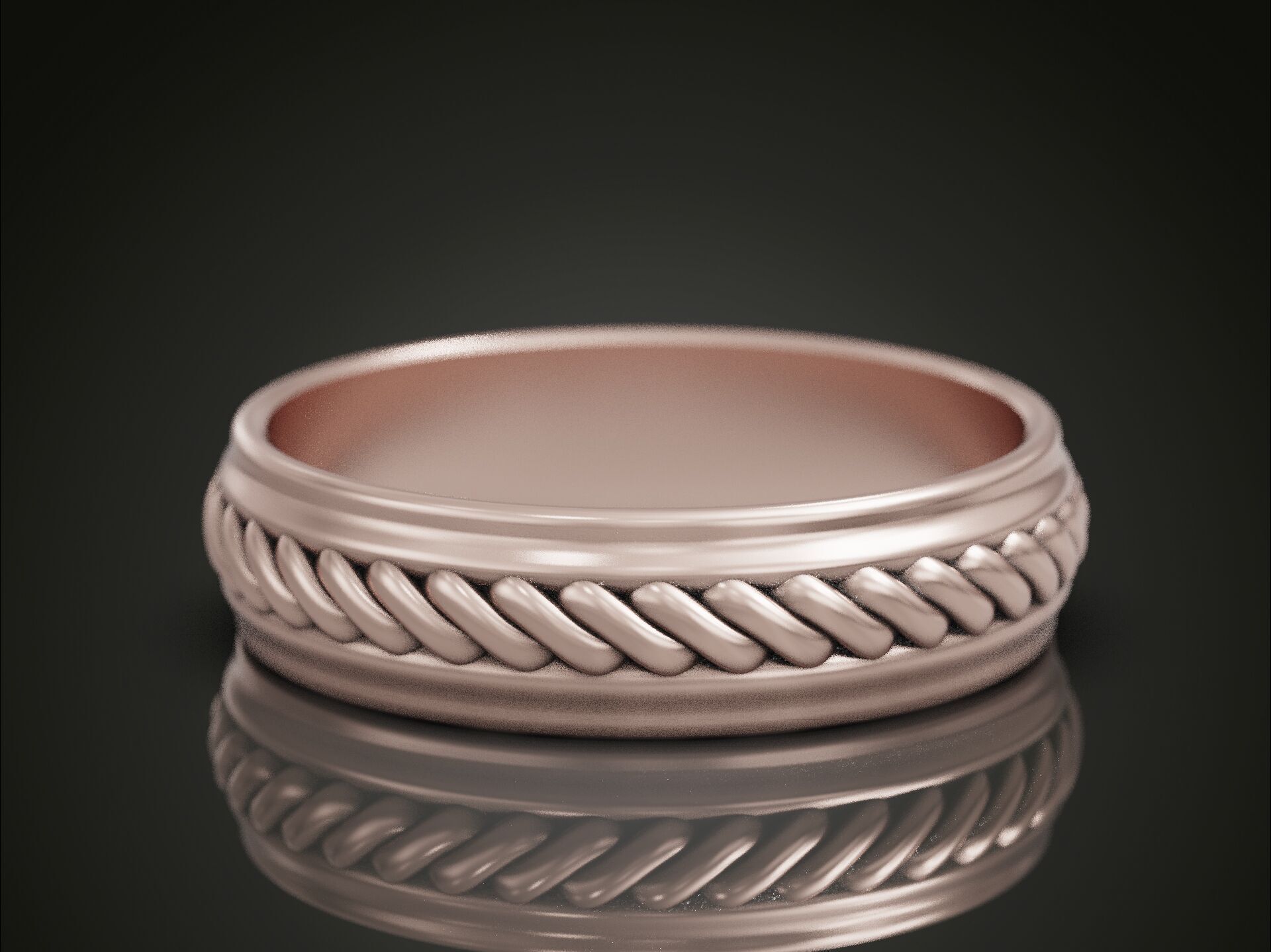 Wedding band ring rope pattern 3D print model_2