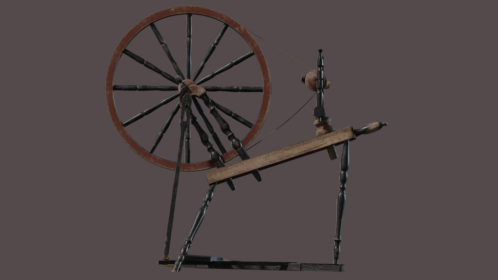 Vintage Wooden Spinning Wheel 3D Model Low-poly 3D model_3