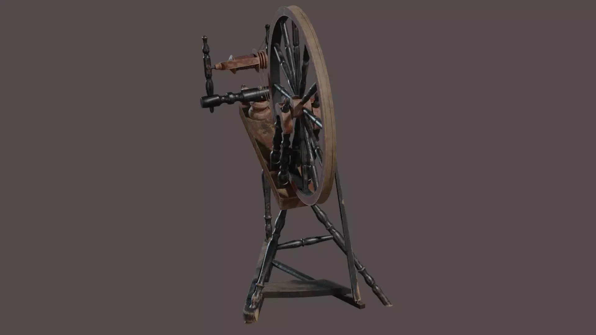 Vintage Wooden Spinning Wheel 3D Model Low-poly 3D model_0