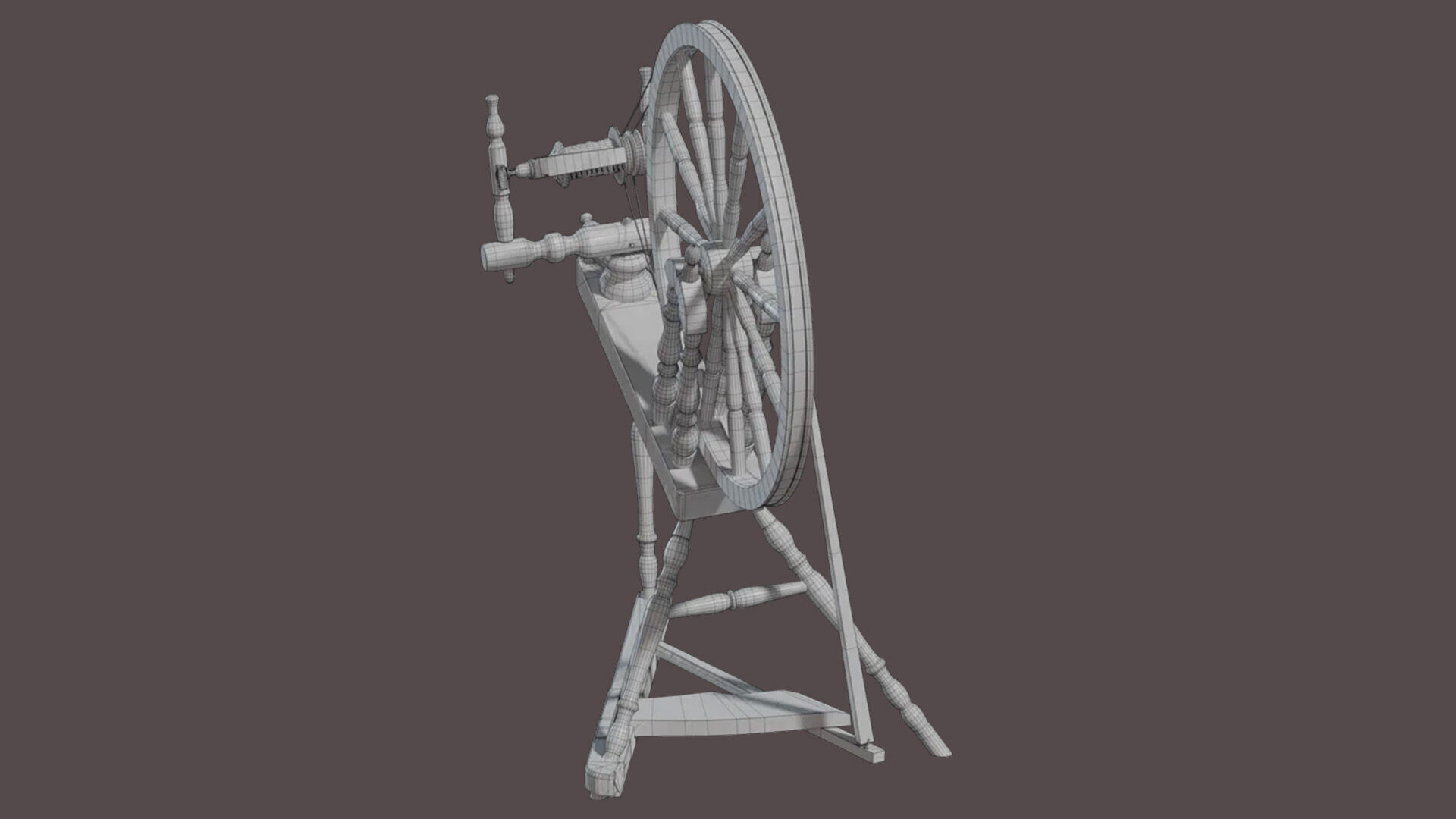 Vintage Wooden Spinning Wheel 3D Model Low-poly 3D model_1