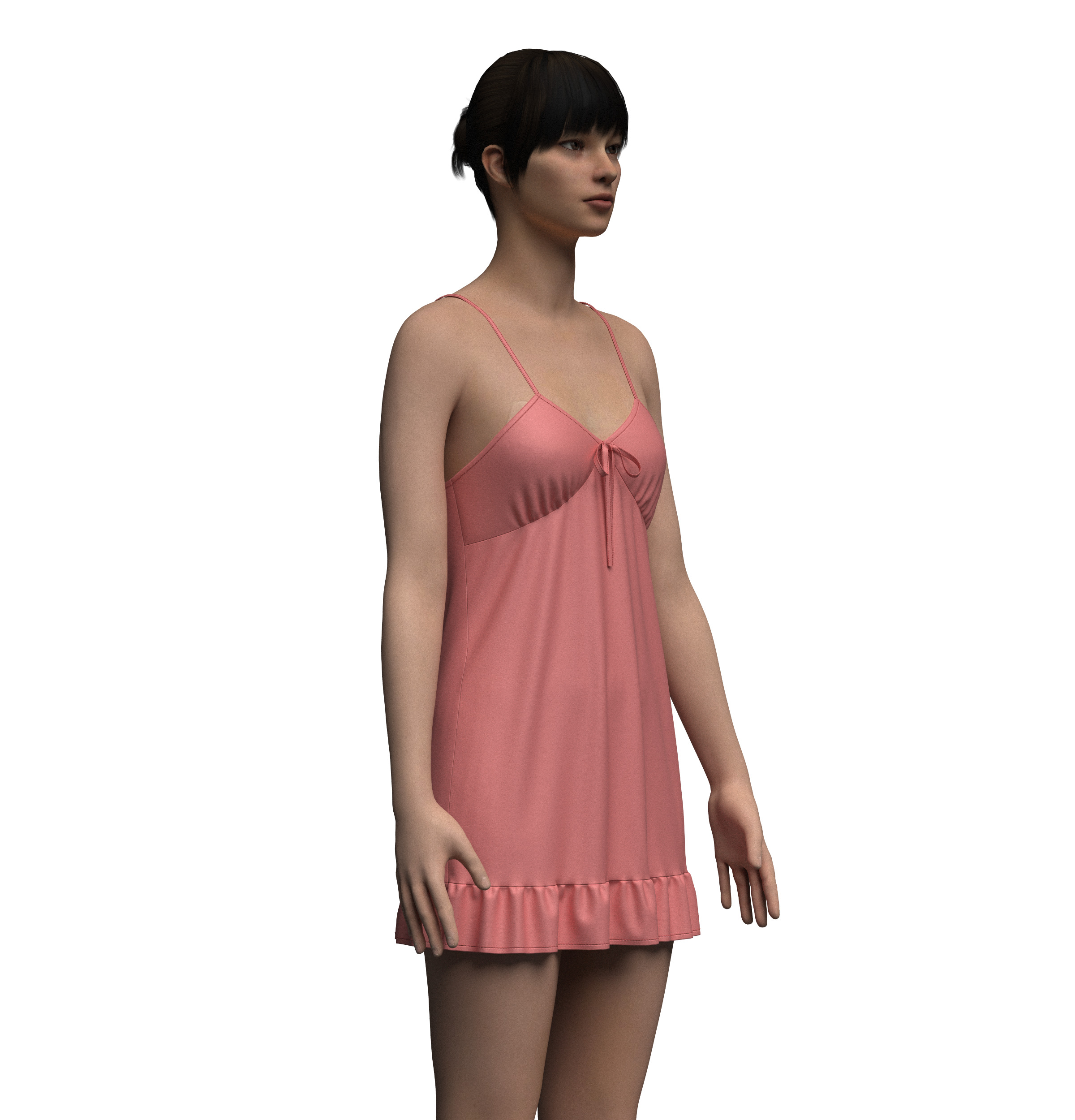 Female Ruffle Cami Dress 3D model_5