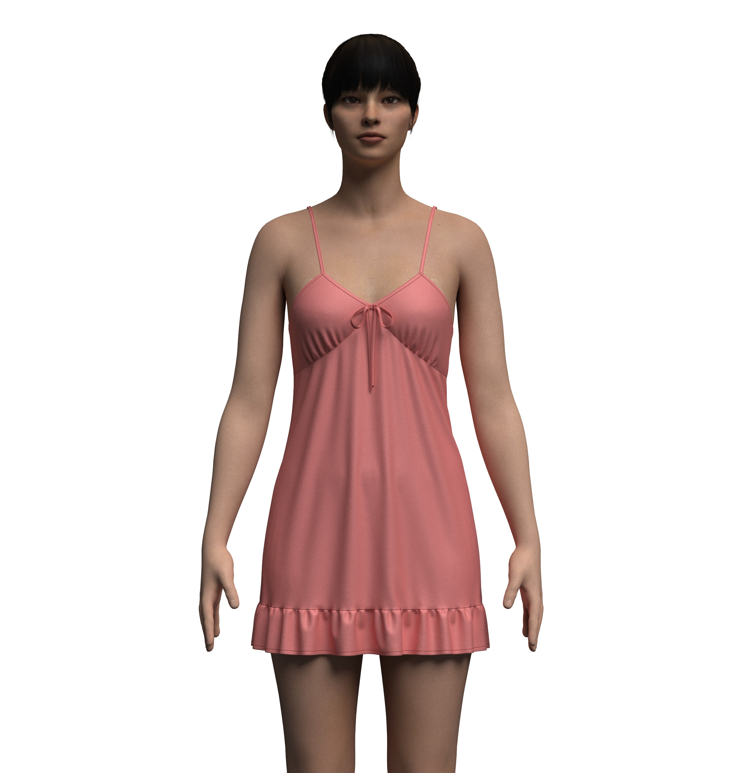 Female Ruffle Cami Dress 3D model_4