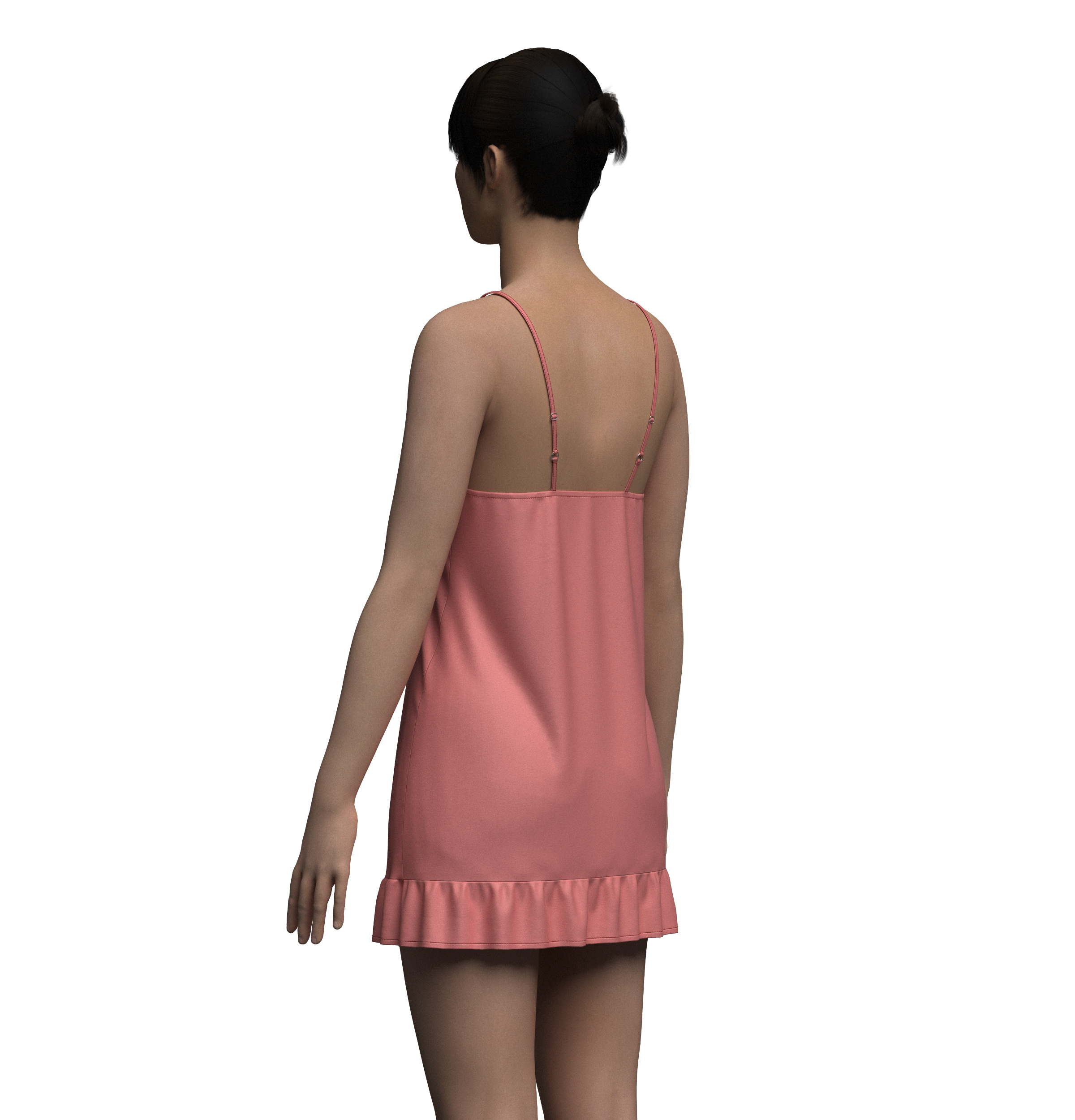 Female Ruffle Cami Dress 3D model_9