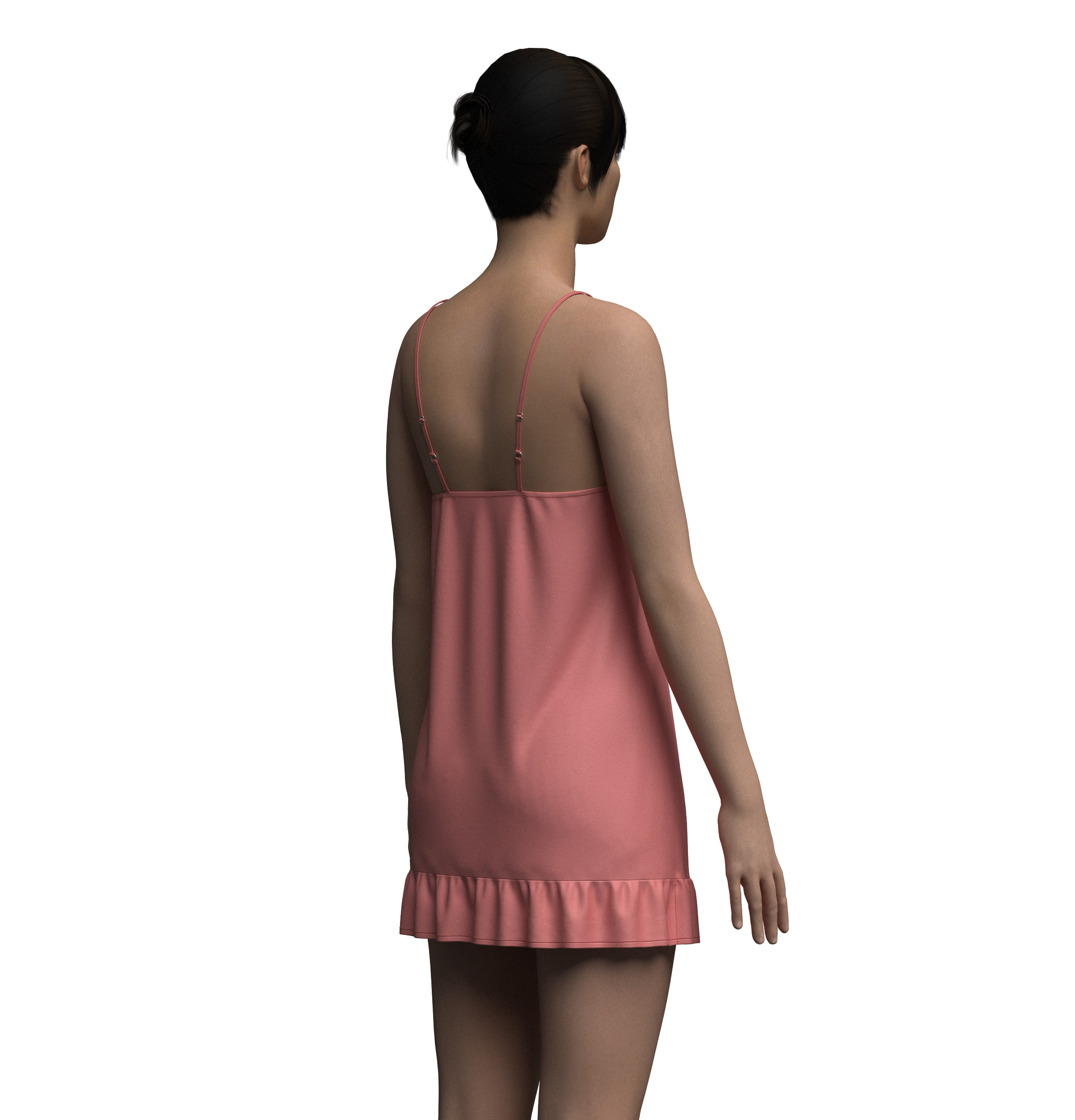 Female Ruffle Cami Dress 3D model_7