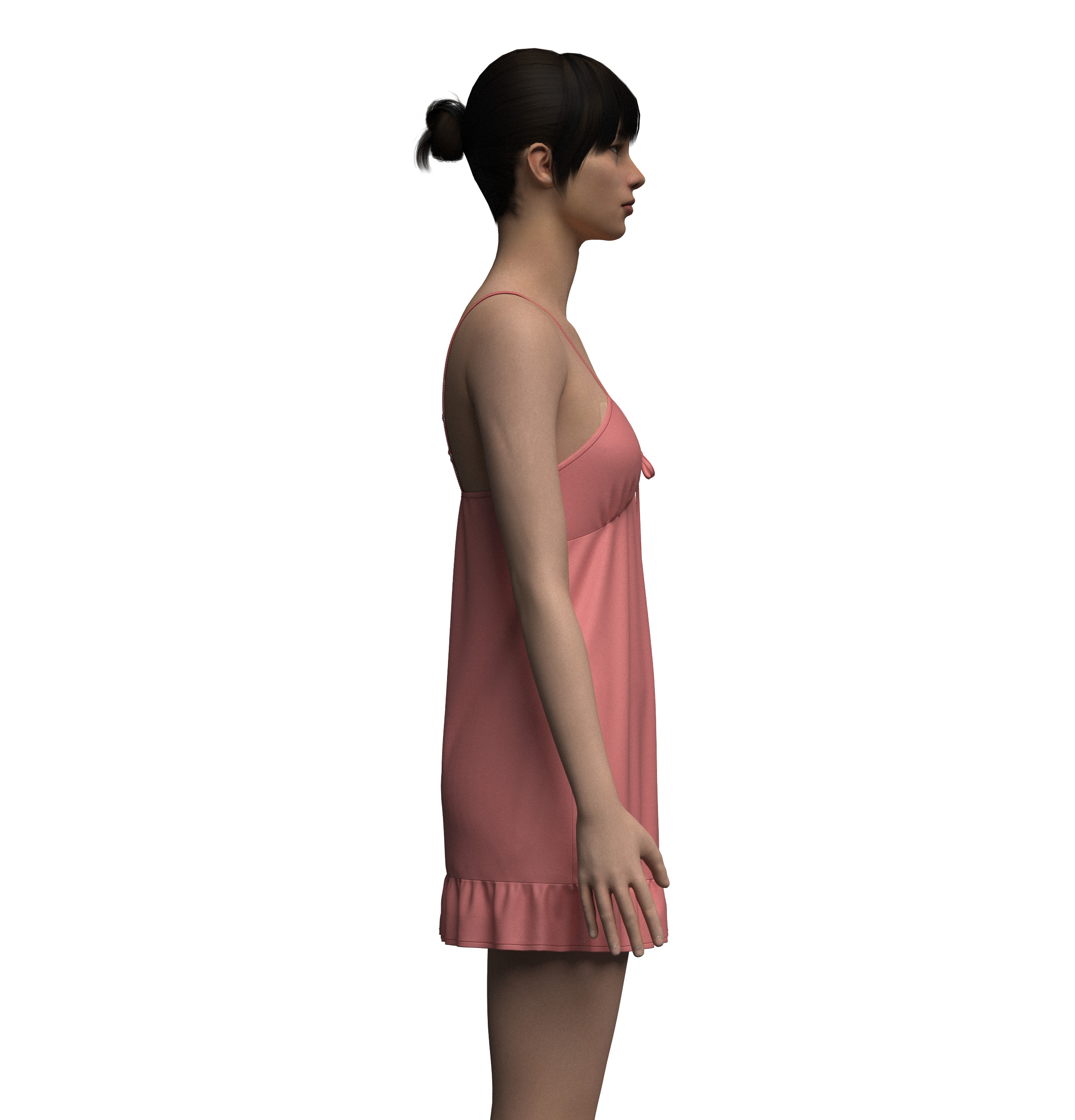 Female Ruffle Cami Dress 3D model_6