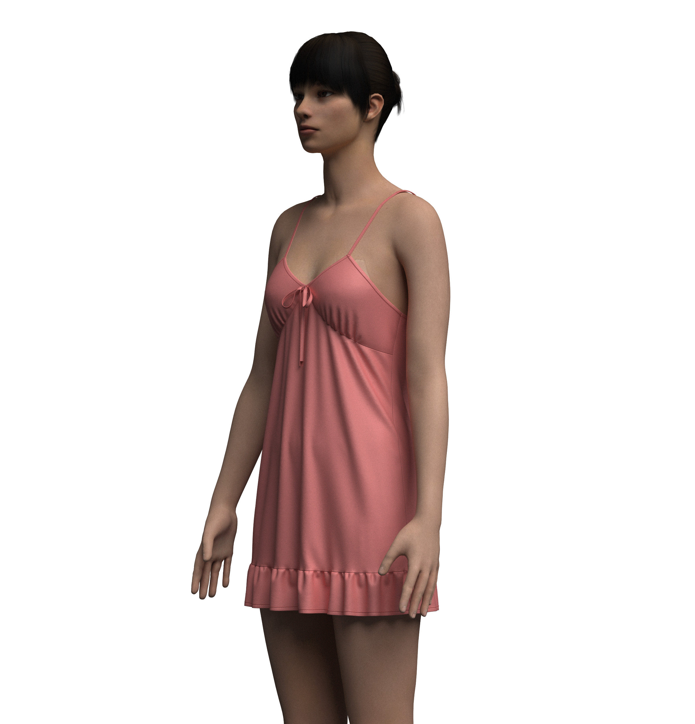 Female Ruffle Cami Dress 3D model_11