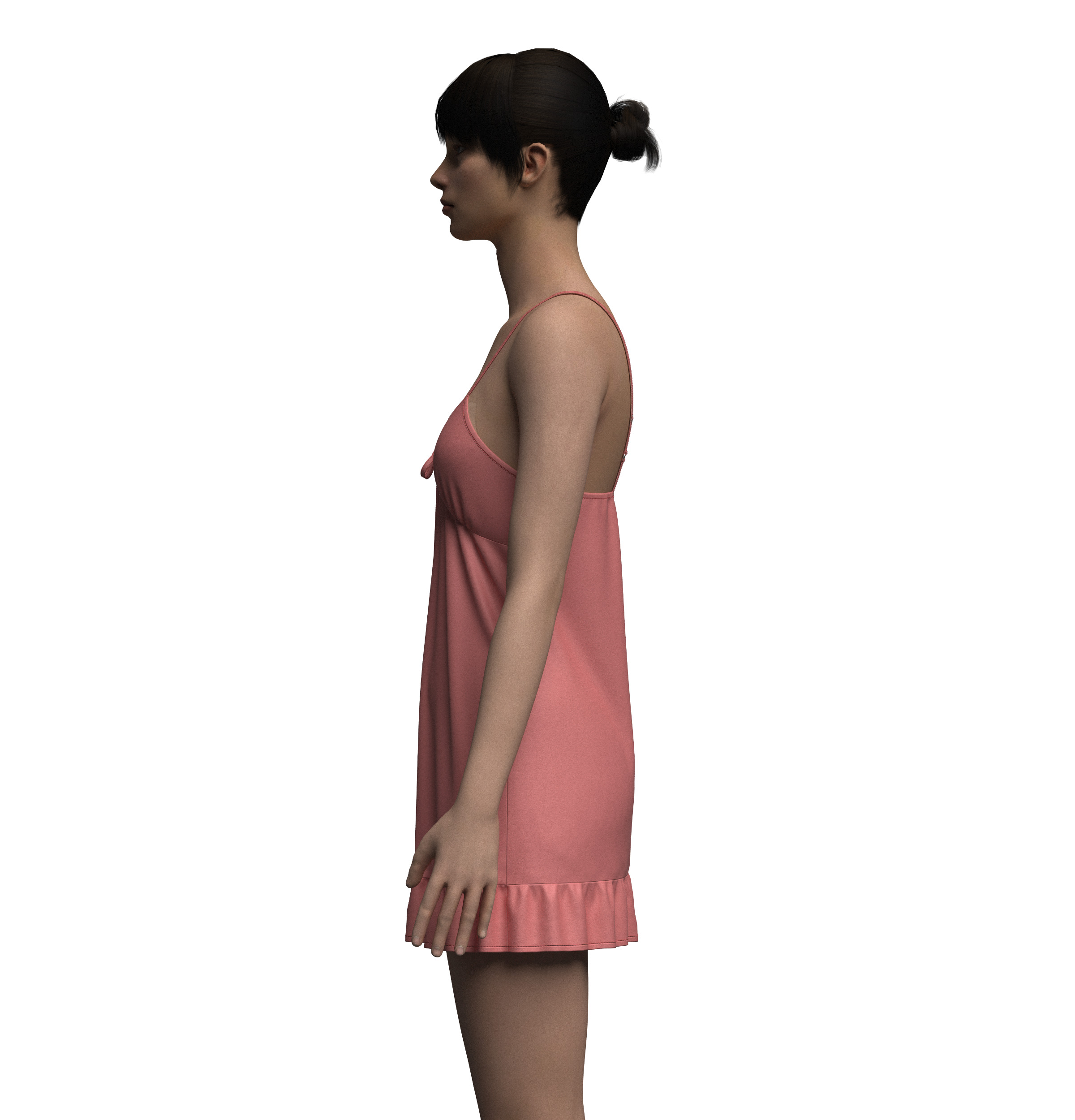 Female Ruffle Cami Dress 3D model_10