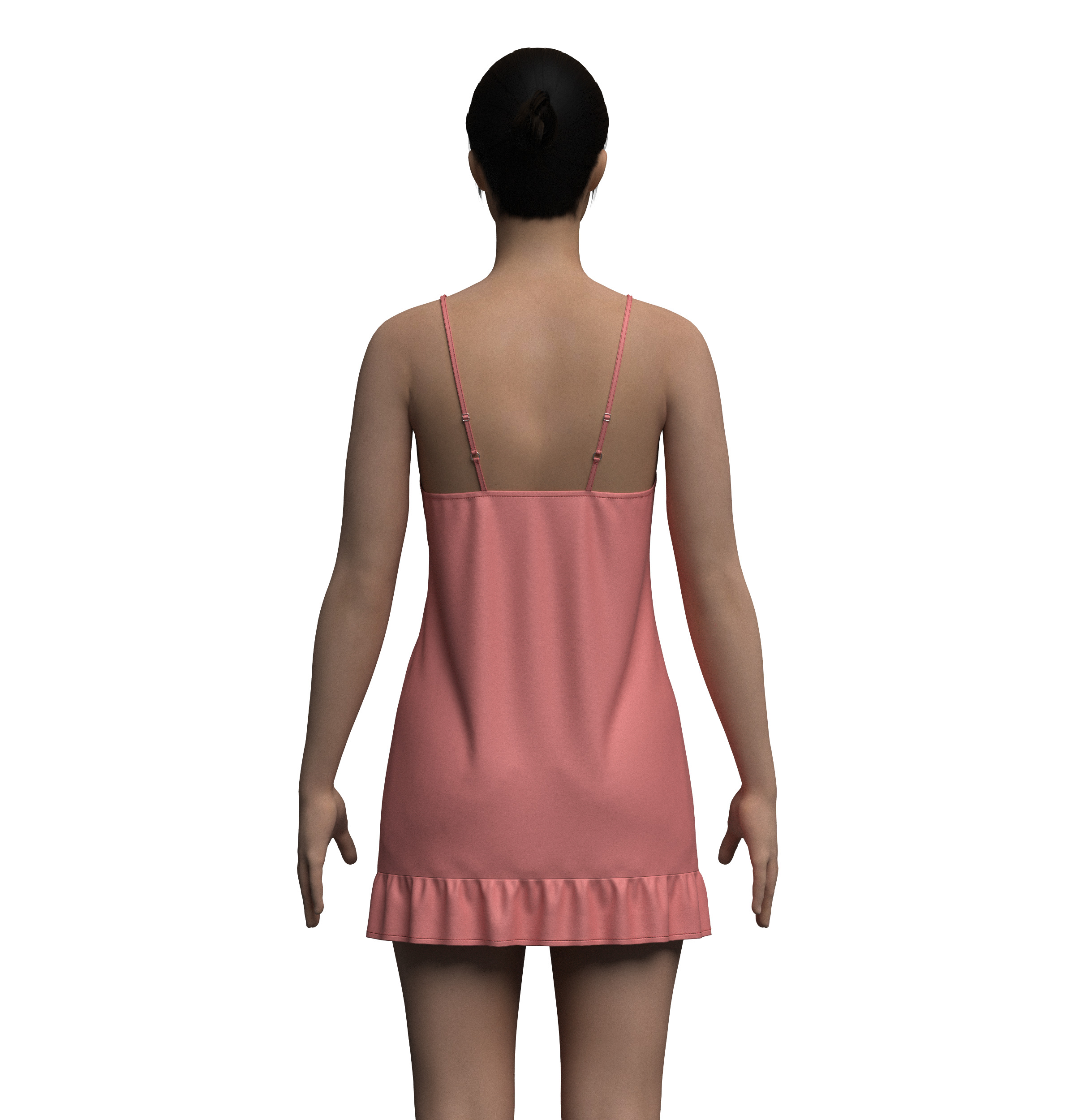 Female Ruffle Cami Dress 3D model_8