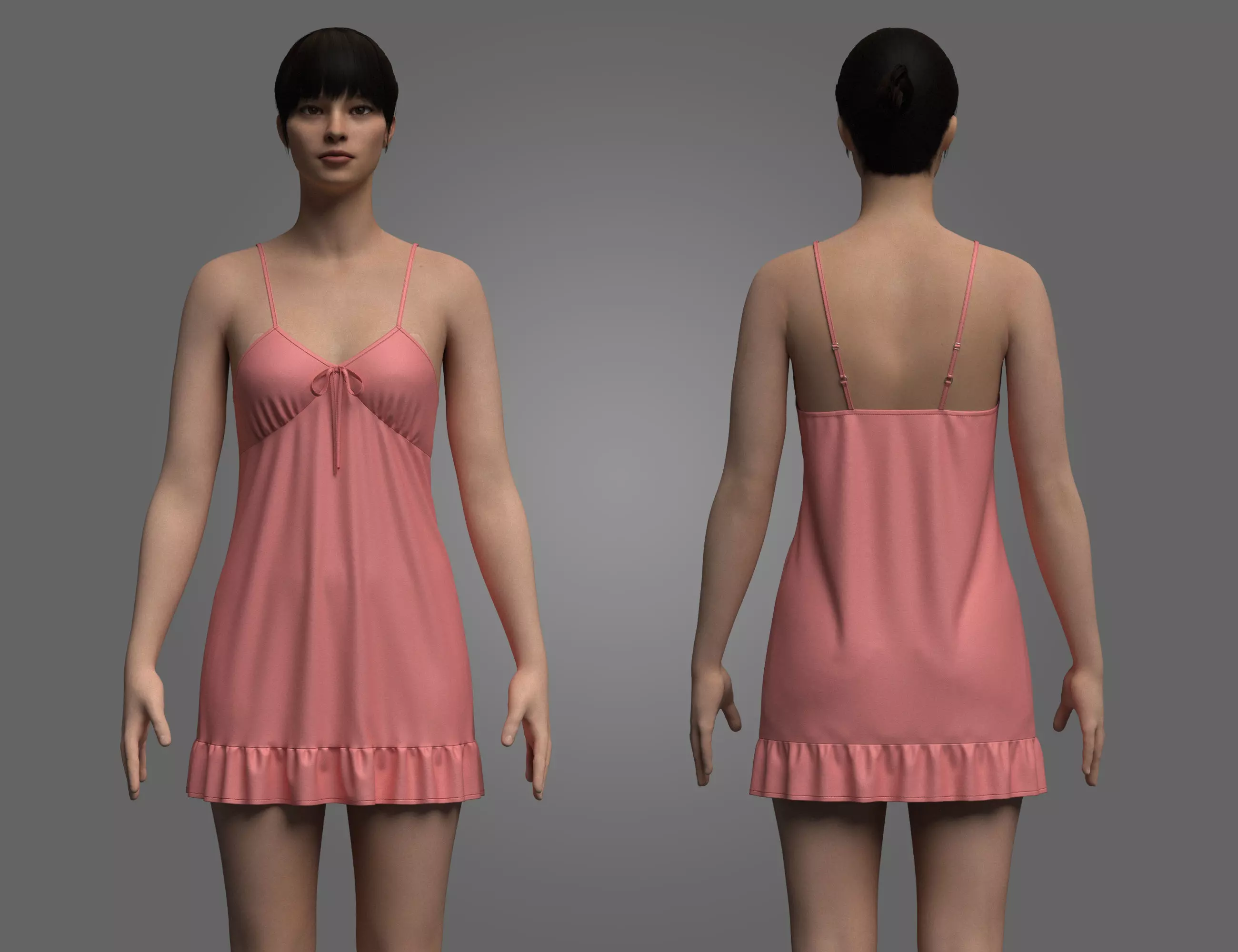 Female Ruffle Cami Dress 3D model_0