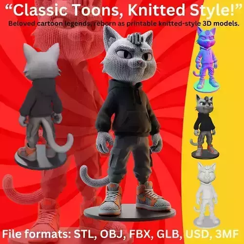 Streetwear Cat Figurine Cool Urban Style 3D Model 3D print model
