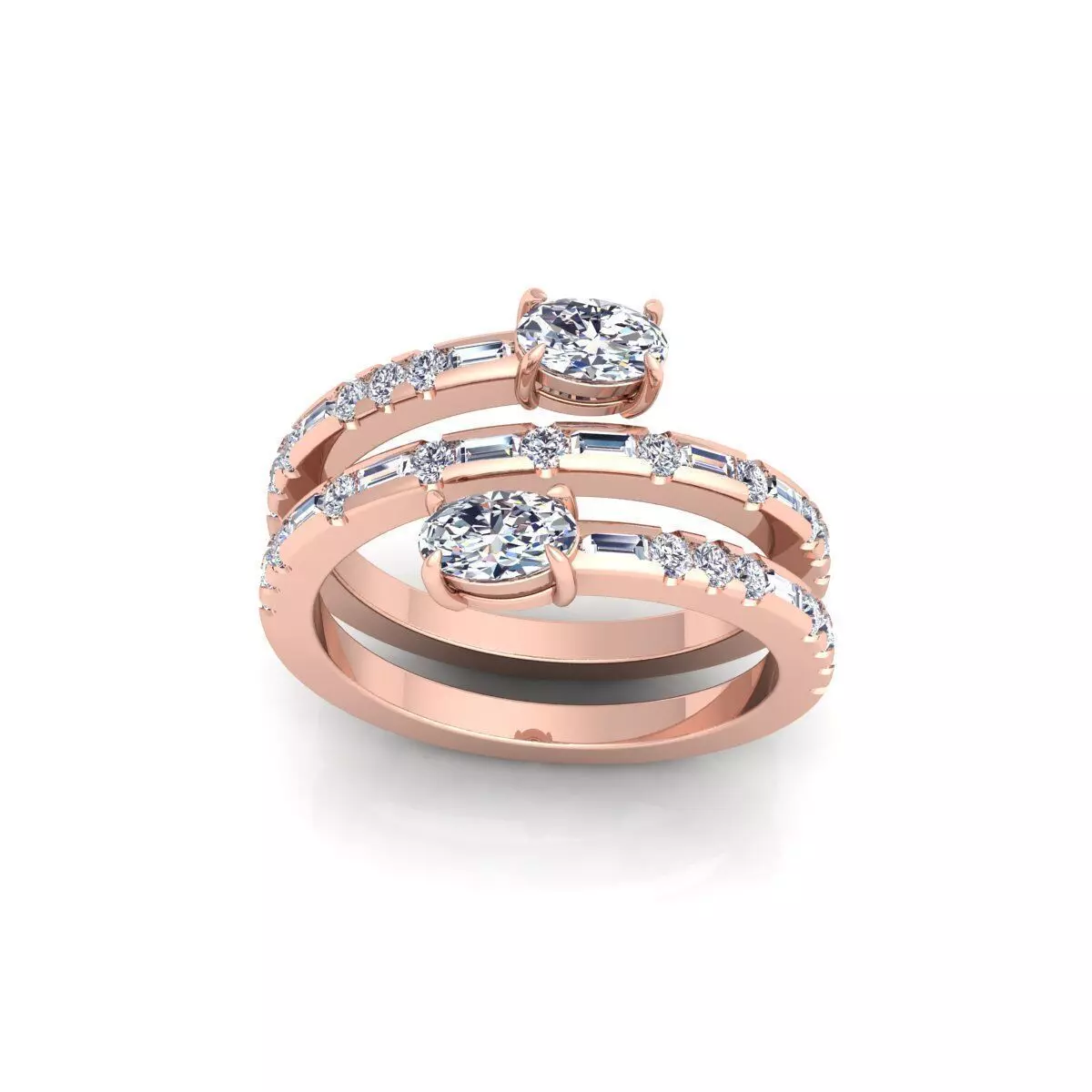 3 Row Open Diamond Ring 3d Model and Render 3D print model