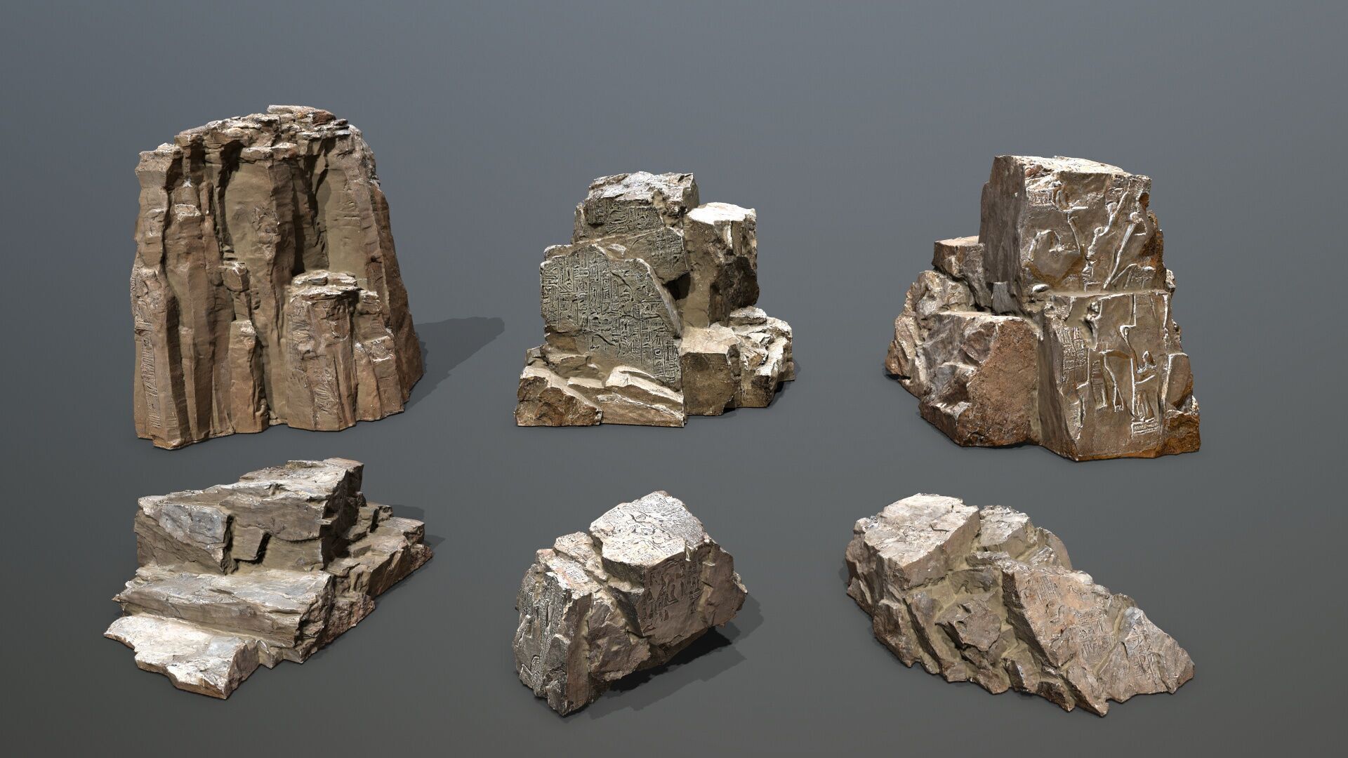 ancient Egyptian rocks with hieroglyphic Low-poly 3D model_2