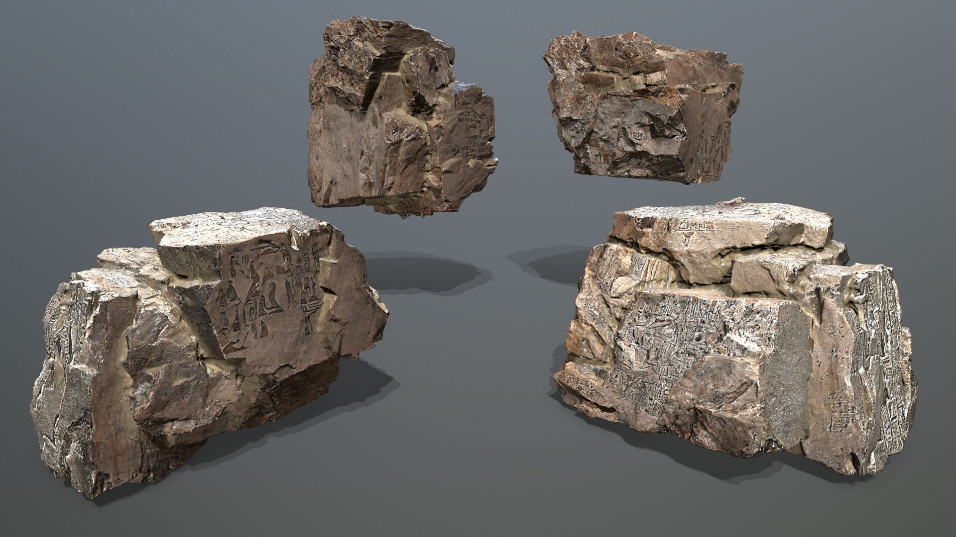 ancient Egyptian rocks with hieroglyphic Low-poly 3D model_13