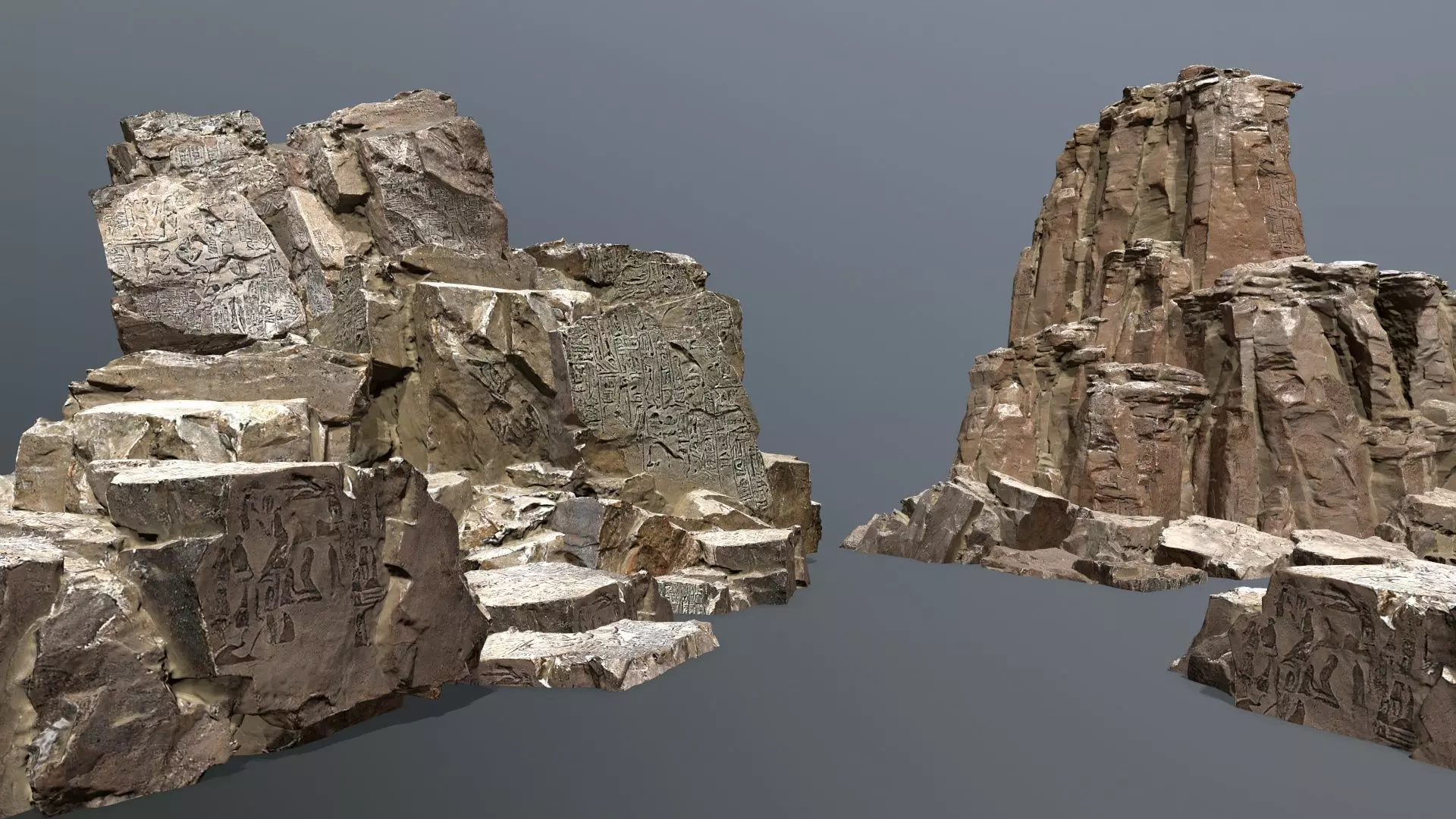 ancient Egyptian rocks with hieroglyphic Low-poly 3D model_0