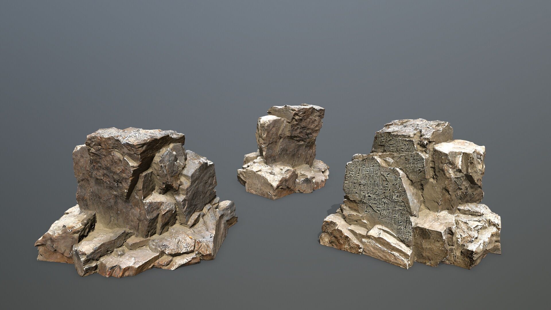 ancient Egyptian rocks with hieroglyphic Low-poly 3D model_9