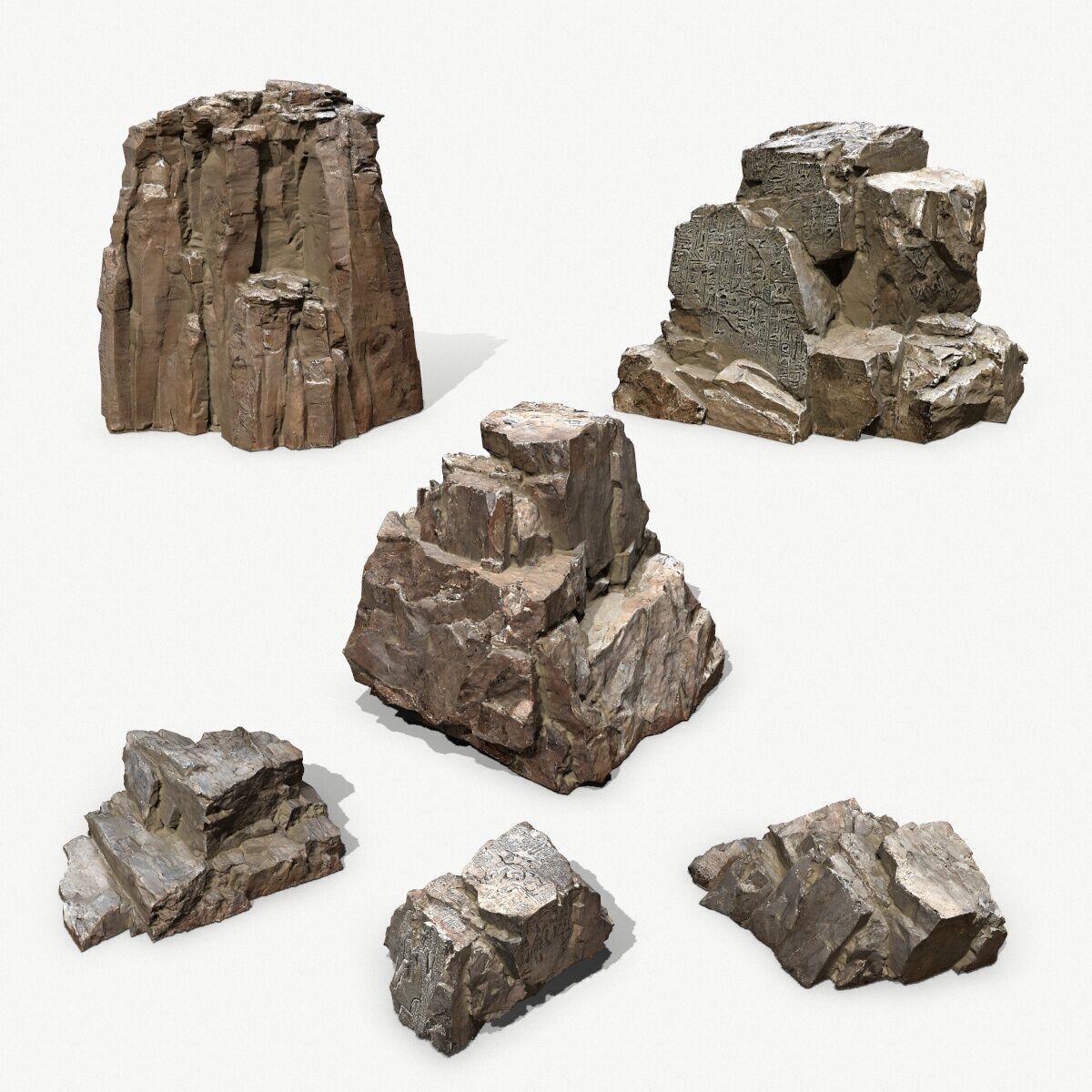 ancient Egyptian rocks with hieroglyphic Low-poly 3D model_1
