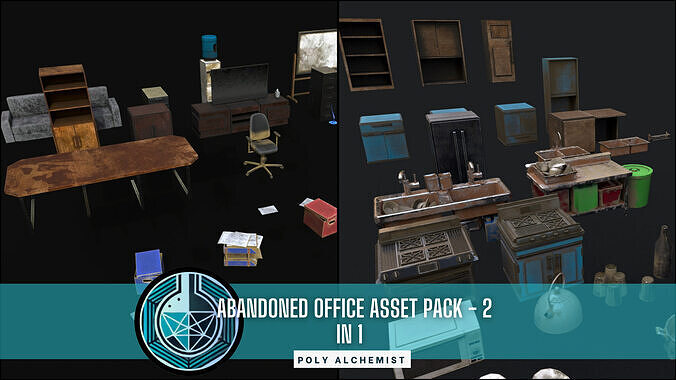 Abandoned Office Pack 2 In 1 Combo -  59 Props Low-poly 3D model