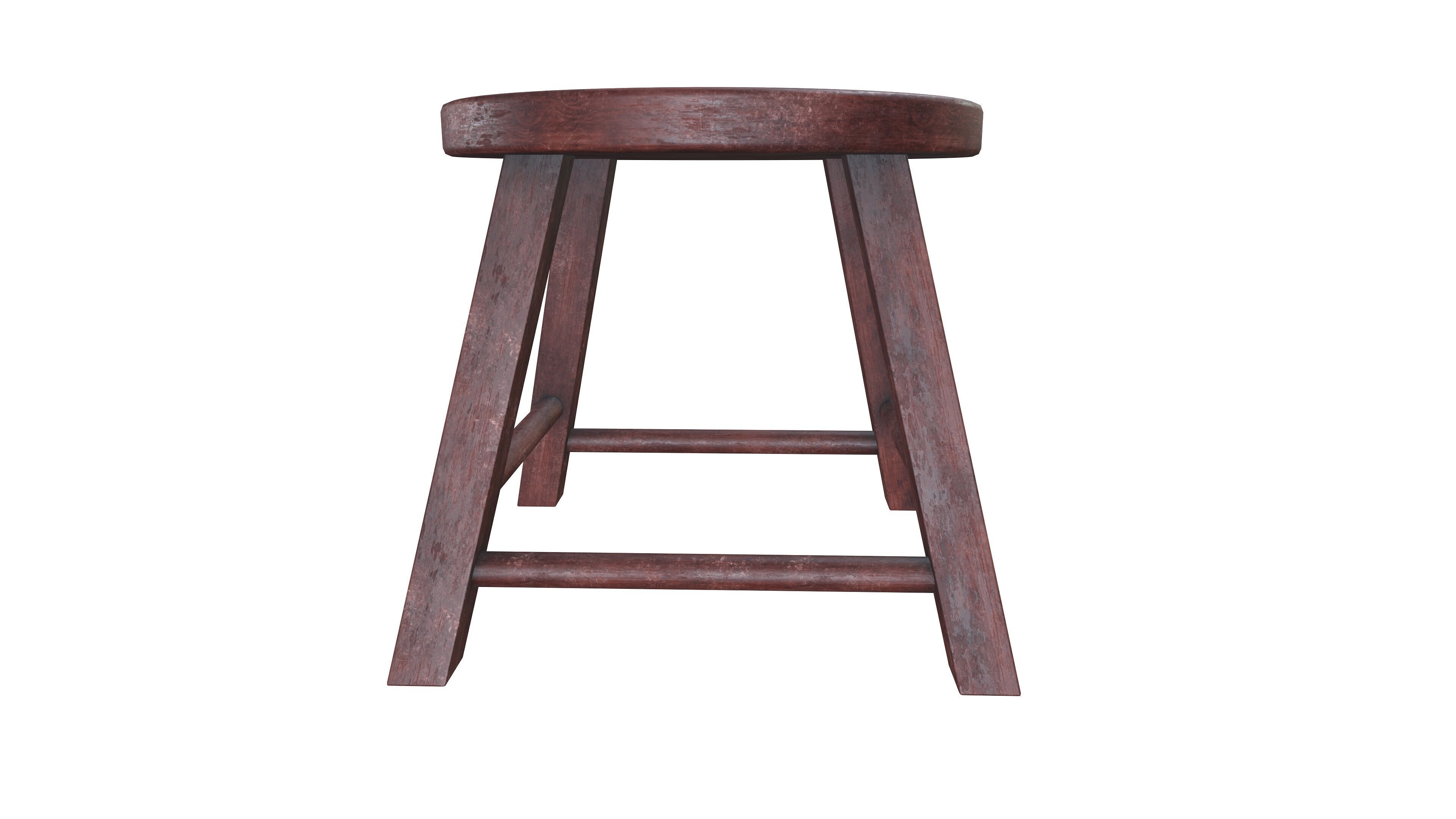 Wooden stool 3D model_3