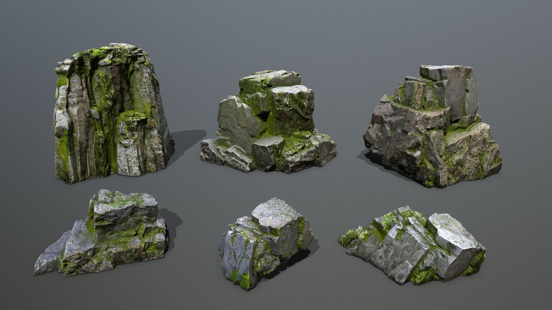 Mossy Rock Set Low-poly 3D model_2