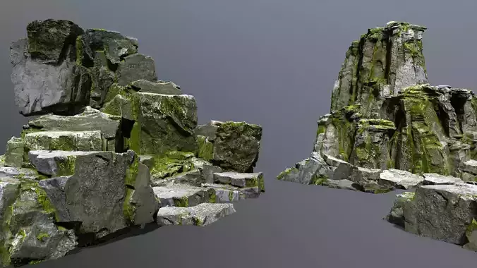 Mossy Rock Set Low-poly 3D model