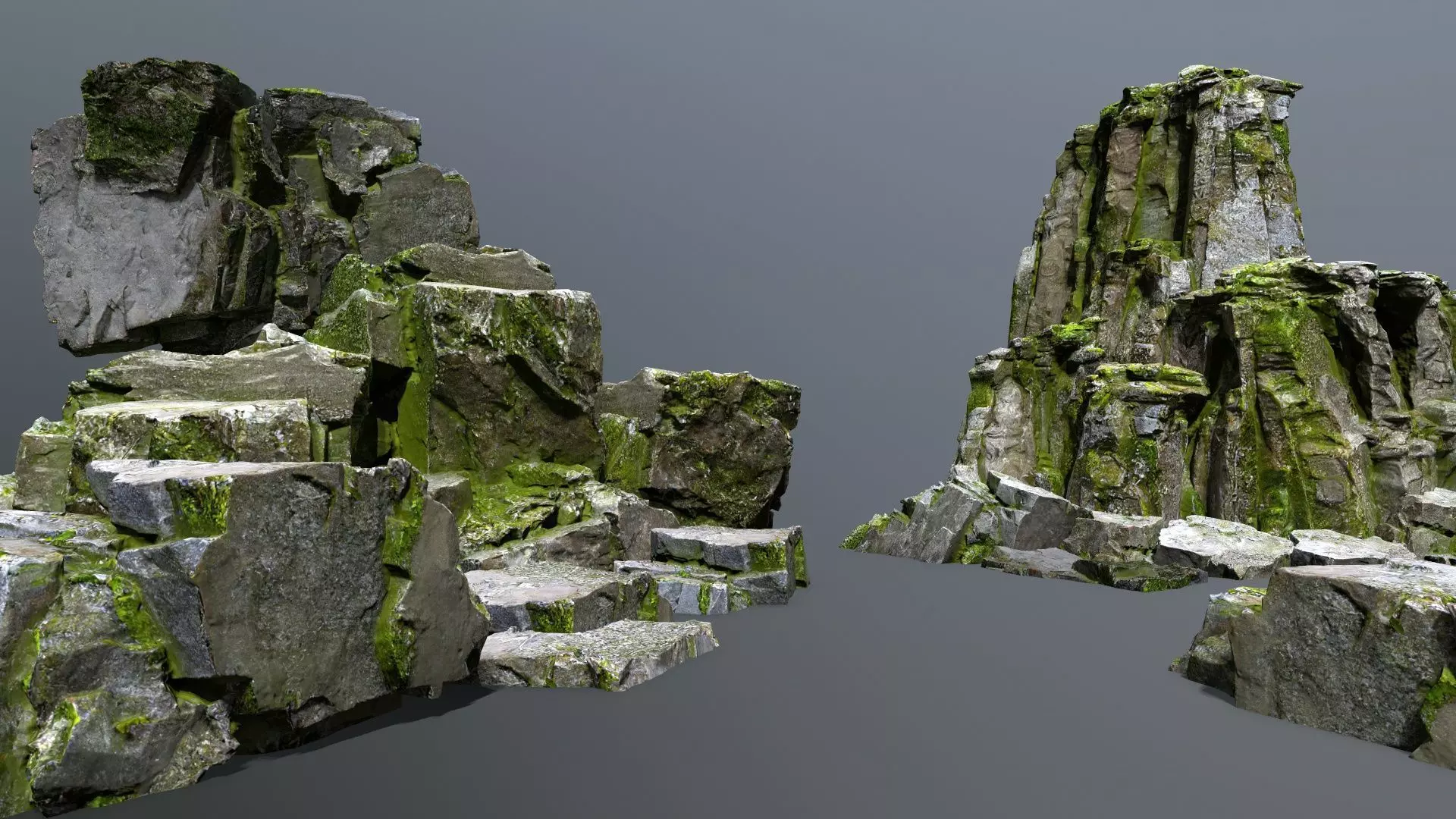 Mossy Rock Set Low-poly 3D model_0