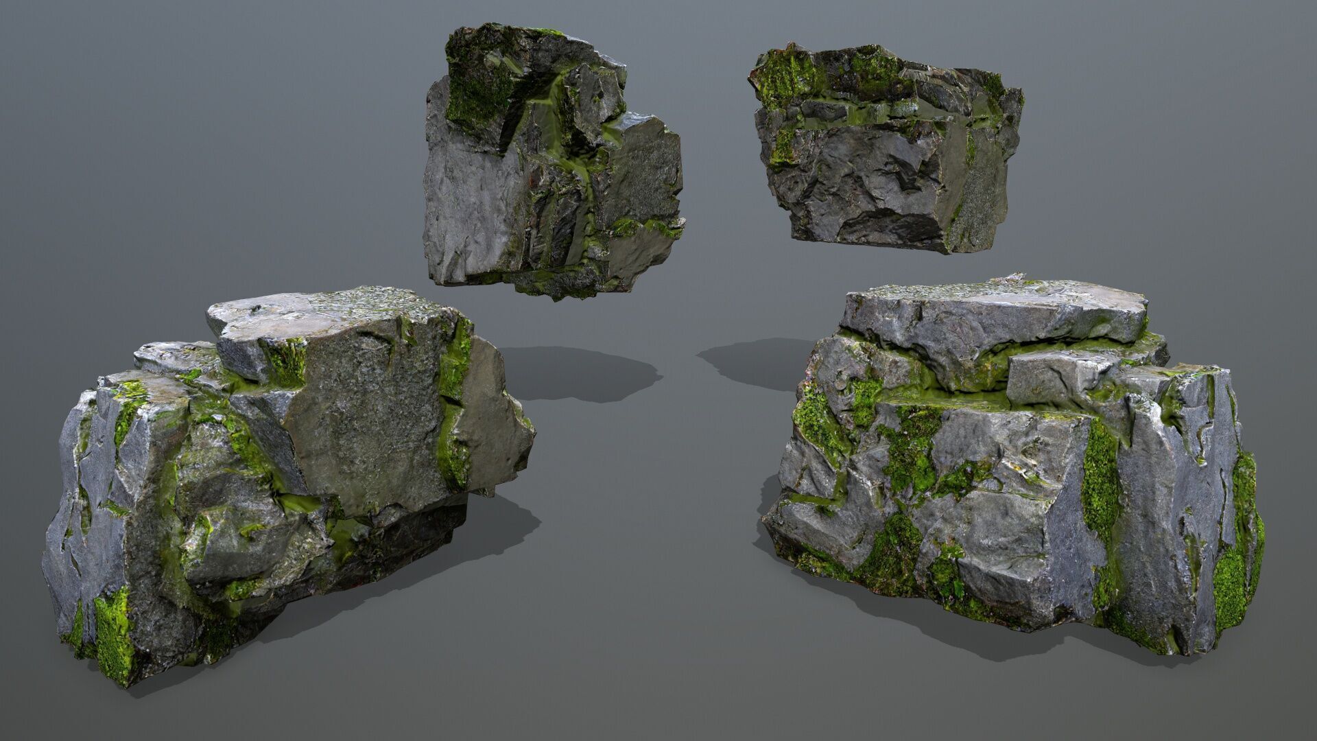 Mossy Rock Set Low-poly 3D model_13