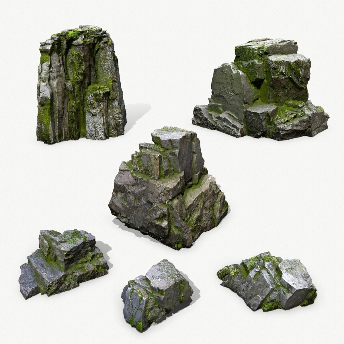 Mossy Rock Set Low-poly 3D model_1