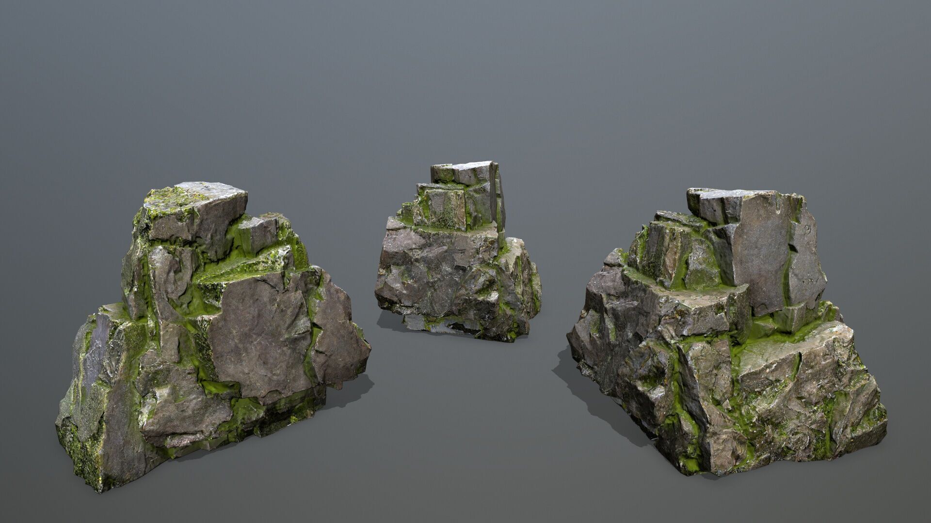 Mossy Rock Set Low-poly 3D model_12